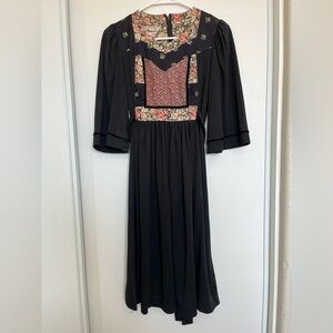 Young‎ Edwardian Vintage Floral Prairie Peasant Dress Small Black Patchwork Sz 7